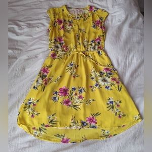 Yellow floral shirt sleeve short dress